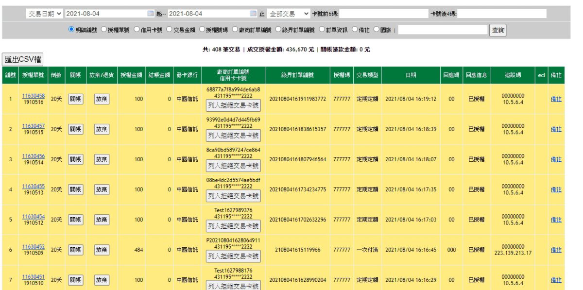 綠界科技信用卡交易明細